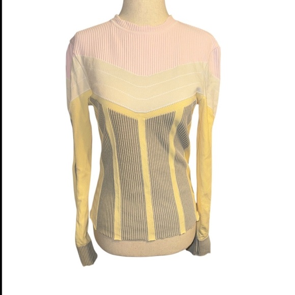 Bottega Veneta Tops - Bottega Veneta Long Sleeved Yellow and Soft Pink Fitted Top
